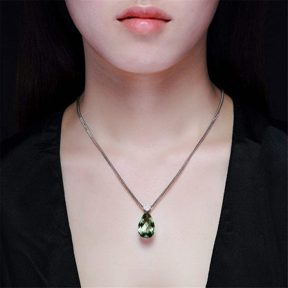 Green Crystal & Cubic Zirconia Pear Cut Heart Pendant Necklace
