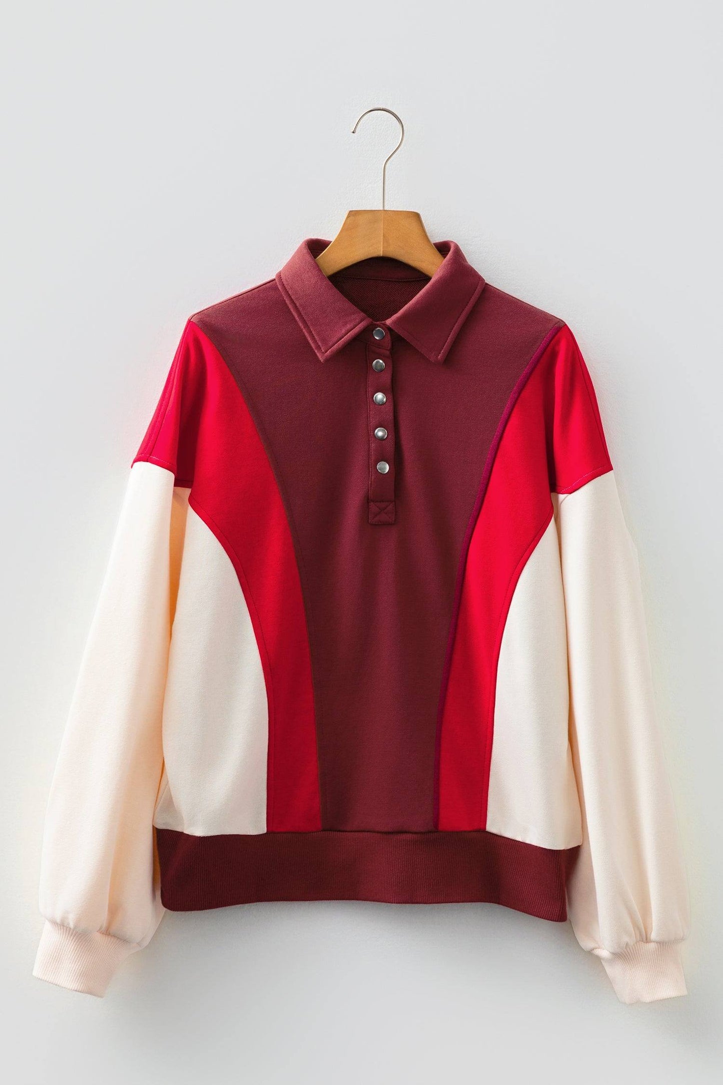 Whitley Patchwork Snap Oversize Hoodie - Fiery Red / L - 12/14