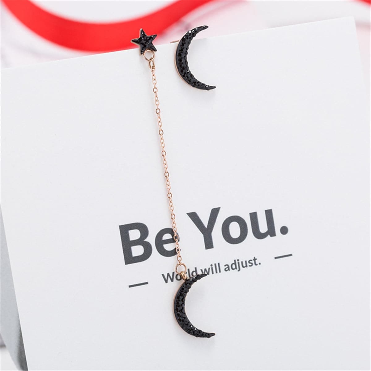 Black Cubic Zirconia & Rose Goldtone Moon Stud & Drop Earrings