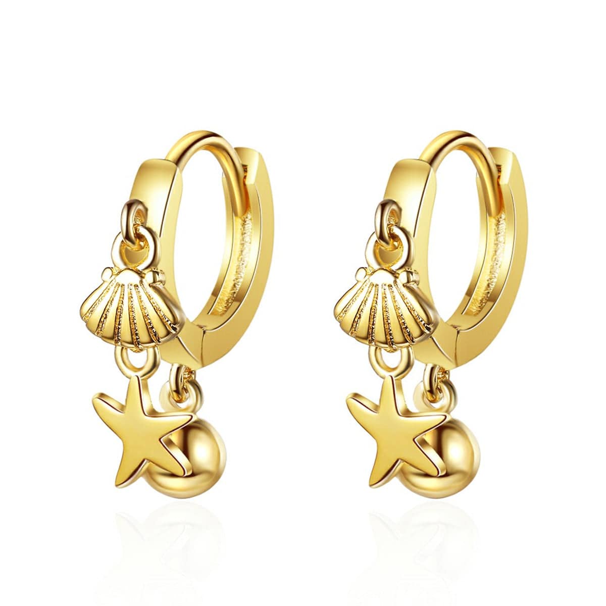 Goldtone Starfish Shell Charm Huggie Earring