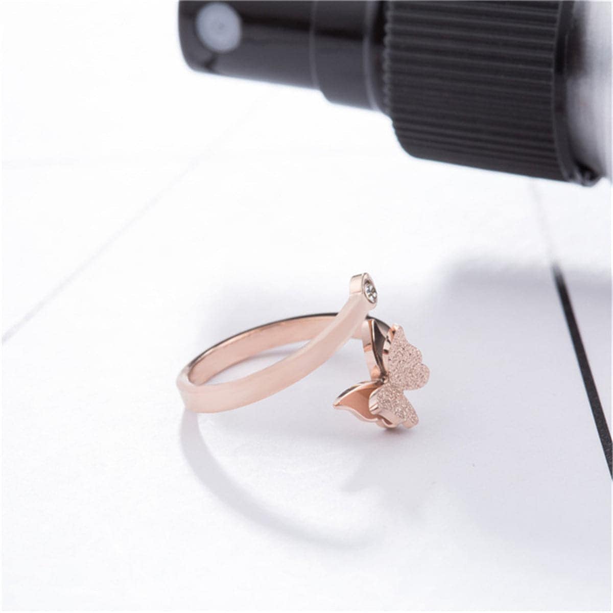 Cubic Zirconia & Rose Goldtone Frosted Butterfly Ring