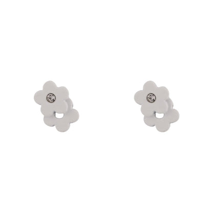 Cubic Zirconia & Enamel Flower Stud Earrings