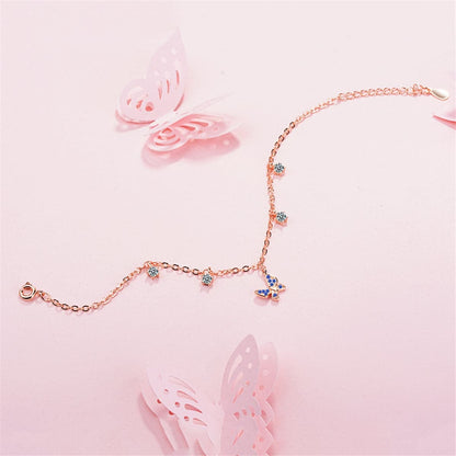 Cubic Zirconia & Rose Goldtone Butterfly Charm Bracelet