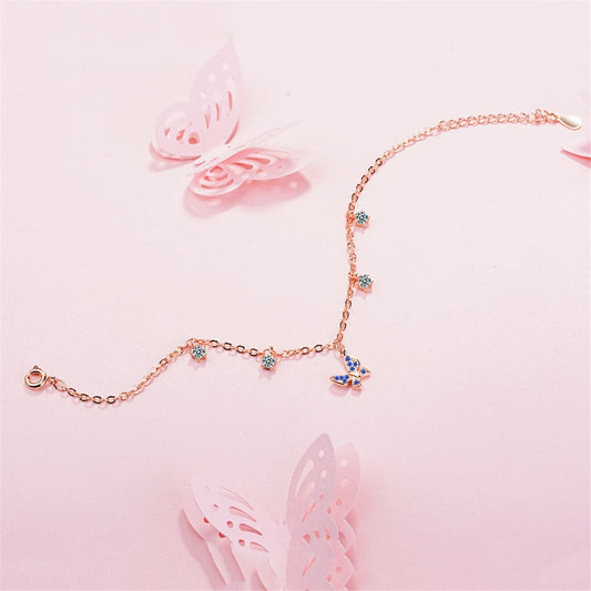 Cubic Zirconia & Rose Goldtone Butterfly Charm Bracelet