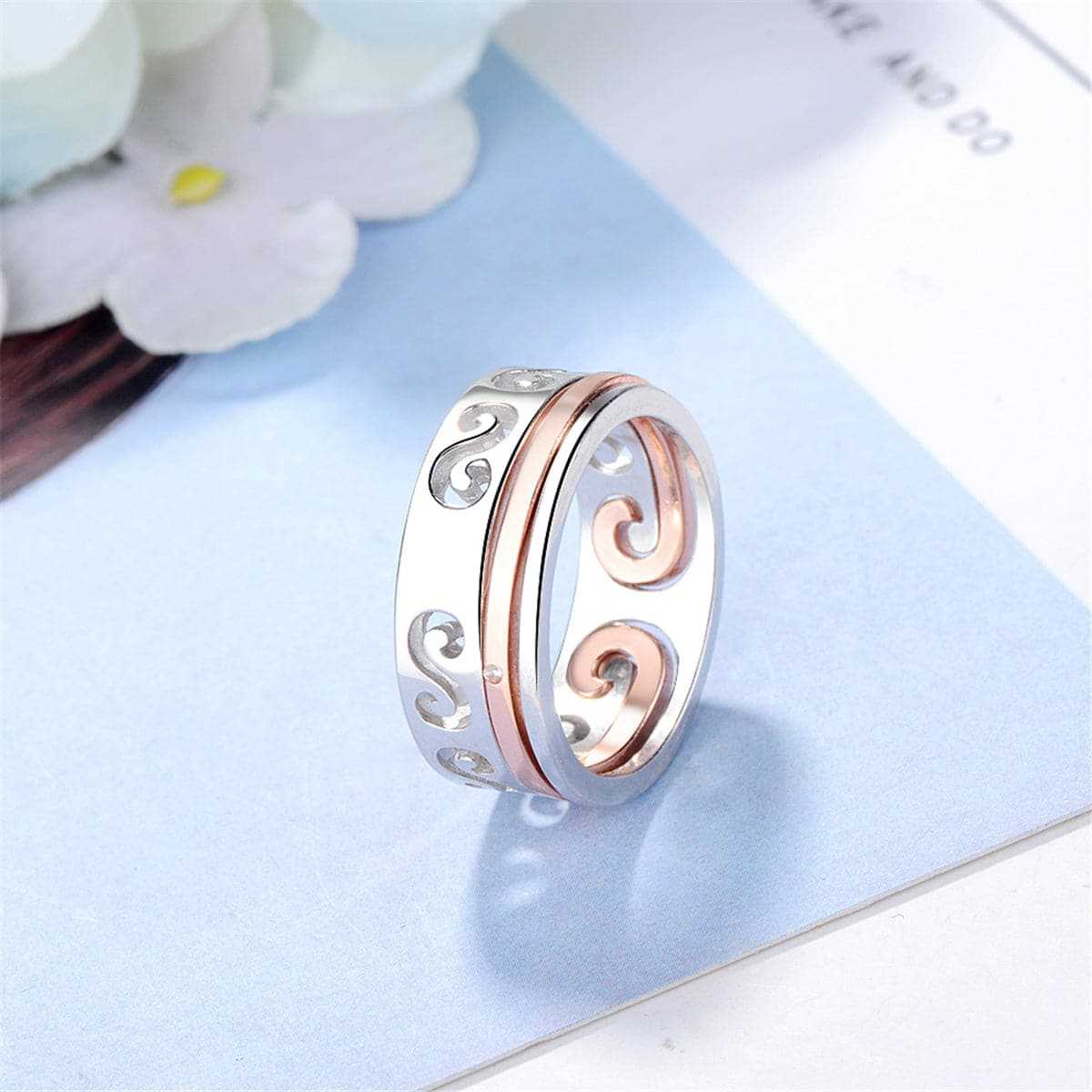 Silvertone & Rose Goldtone Swirl Band Ring Set