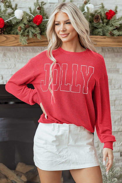 Ximena Letter Graphic Loose Long Sleeve Top - Blackish Green / L - 12/14