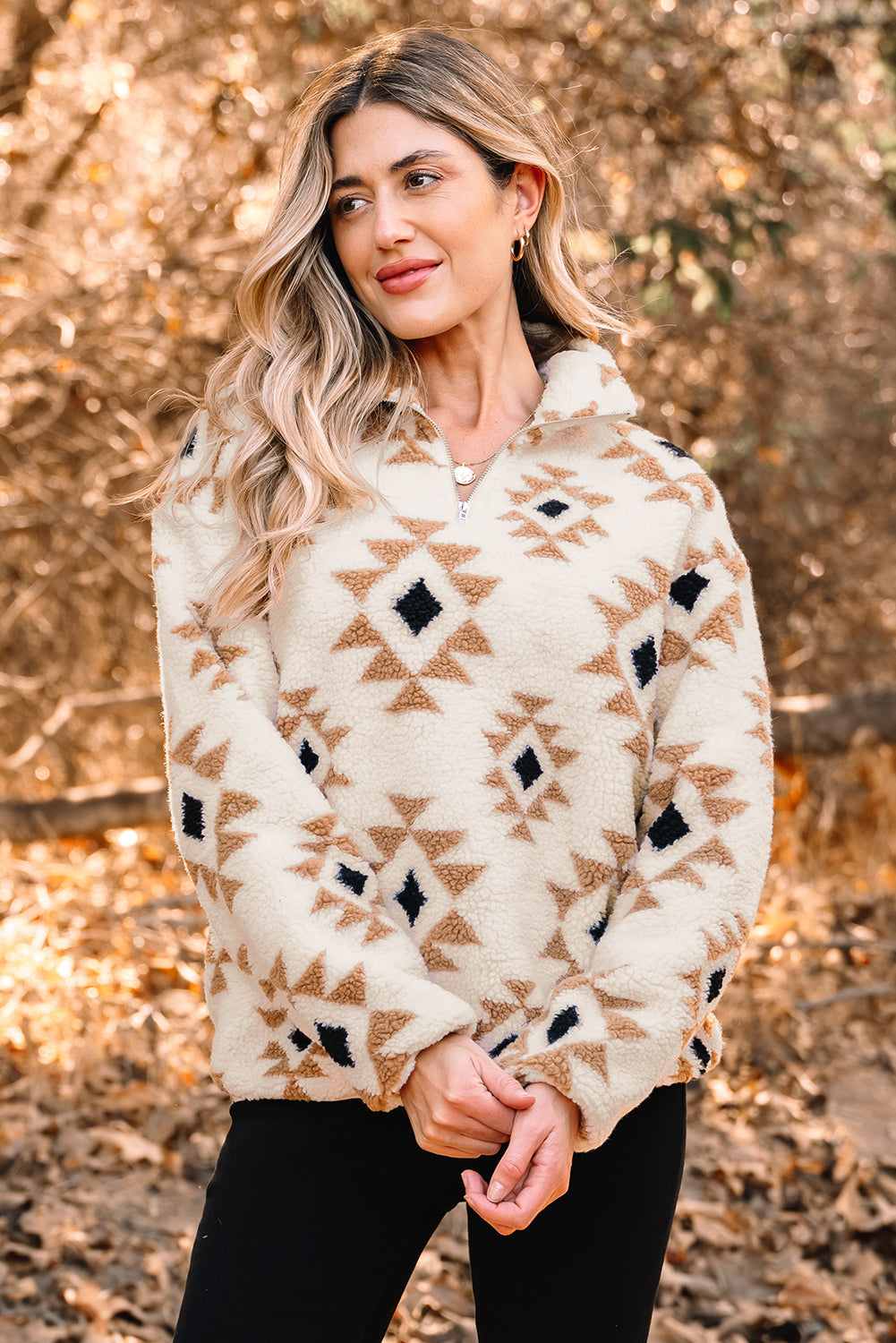 Elizy Quarter Zip Collar Sweatshirt - Khaki / L - 12/14