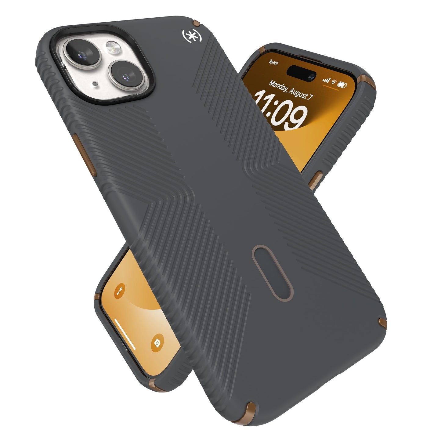 Speck Iphone 15 Plus Case - Clicklock No-Slip Interlock, Magsafe, Drop Protection Grip - for Iphone 15 Plus & Iphone 14 Plus - 6.7 Inch Phone Case - Presidio2 Grip Charcoal Grey/Cool Bronze/White