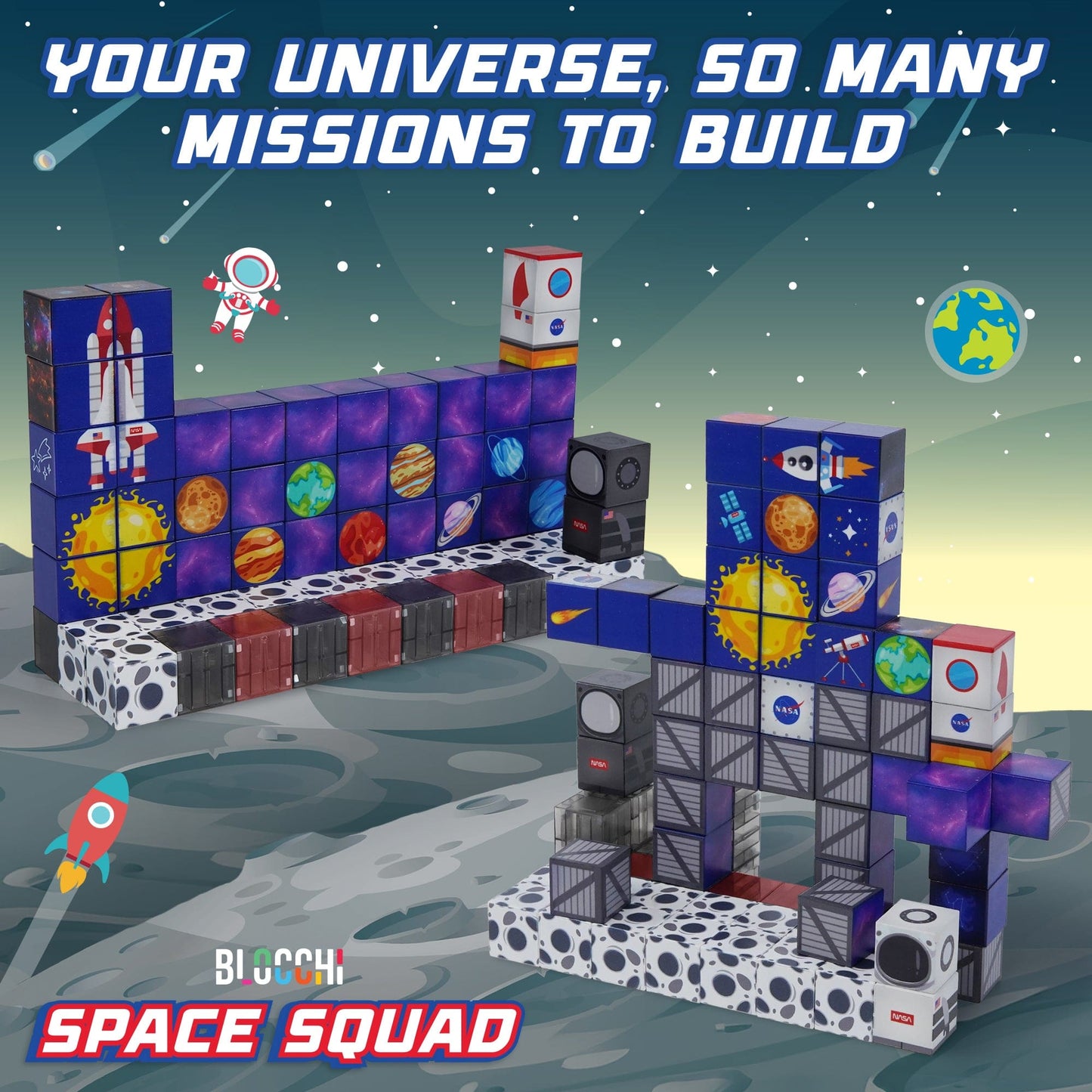 Blue, gray, red maganatic blocks-