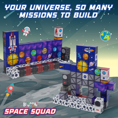 Blue, gray, red maganatic blocks-
