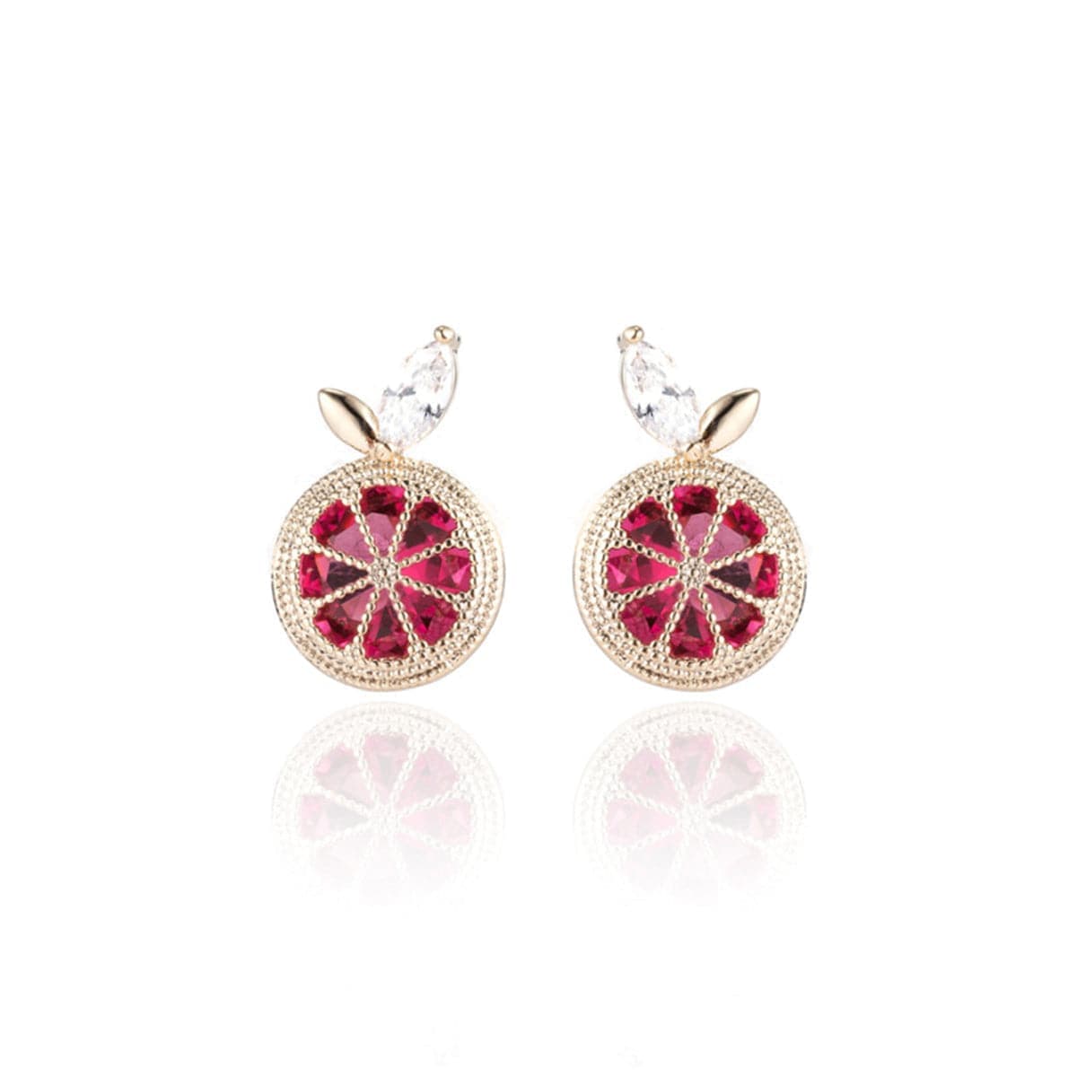 Red Crystal & Cubic Zirconia Orange Slice Stud Earrings
