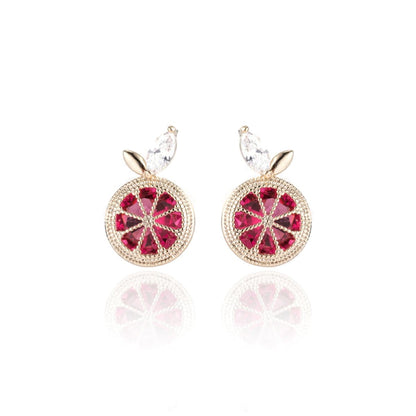 Red Crystal & Cubic Zirconia Orange Slice Stud Earrings