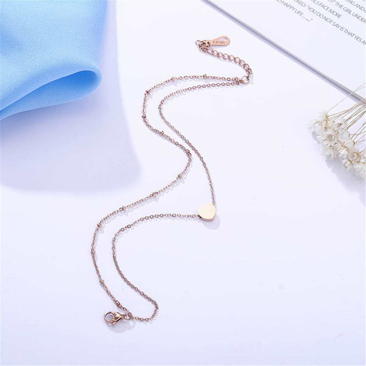 Rose Goldtone Heart Charm Layer Anklet