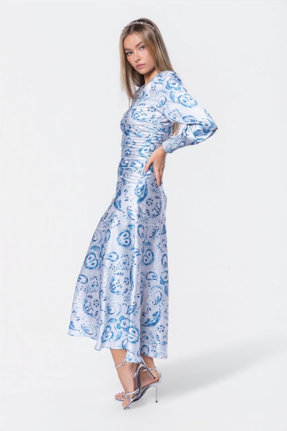 Audrey Dress Long Sleeve (Blue Pattern)