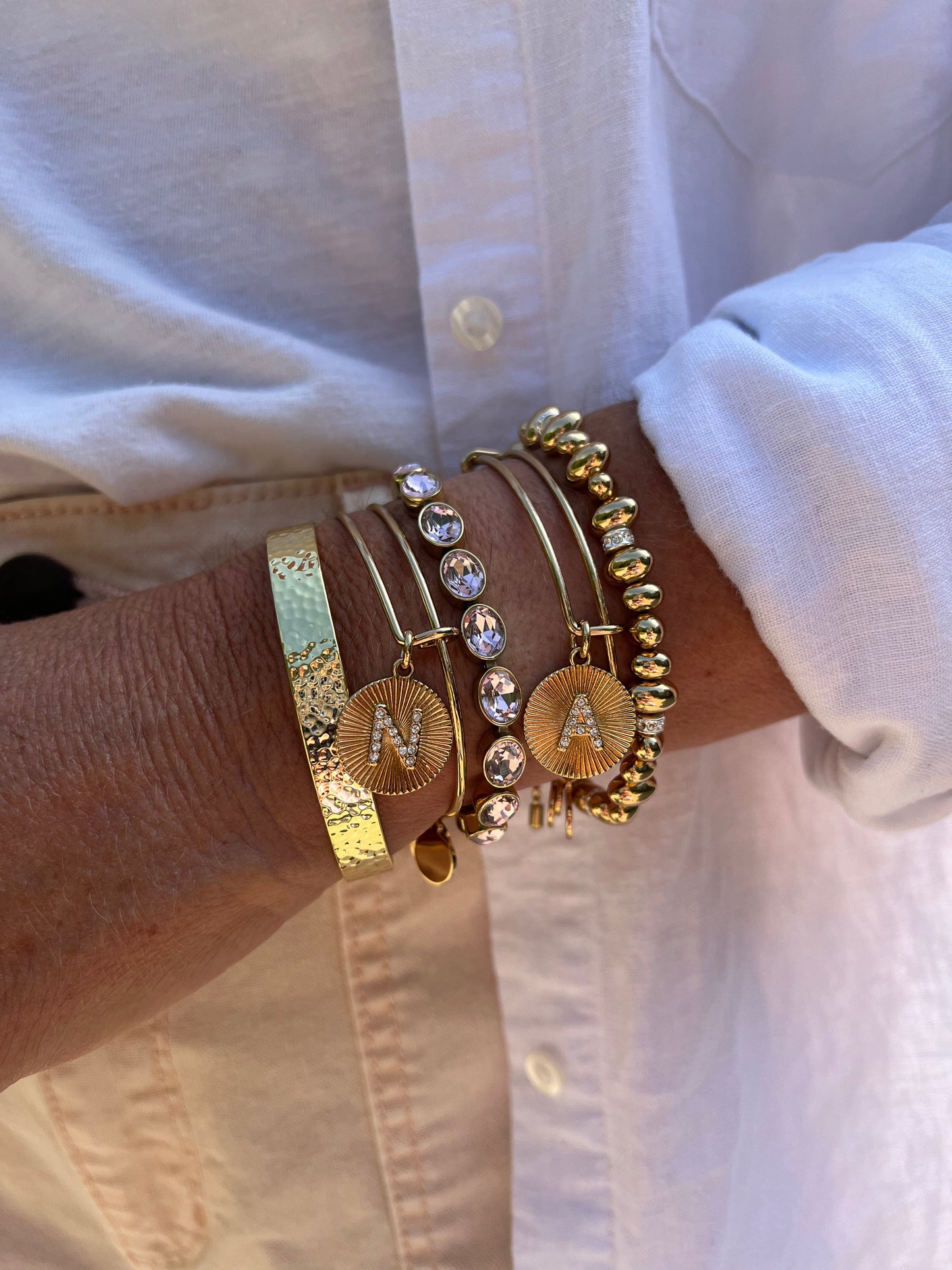 Initial A Pave Starburst Texture Bangle