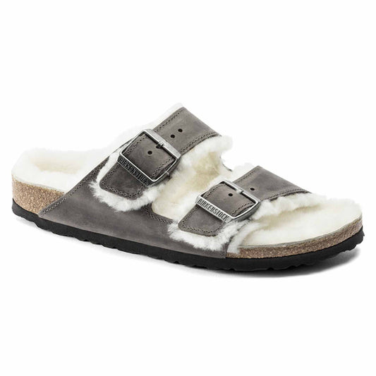 Birkenstock Arizona Shearling Embossed Oiled Leather Iron