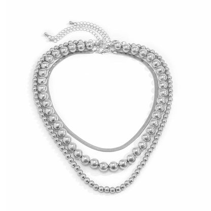 Silvertone Herringbone Chain Choker Necklace Set