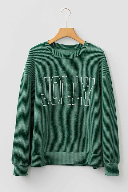 Ximena Letter Graphic Loose Long Sleeve Top - Blackish Green / L - 12/14