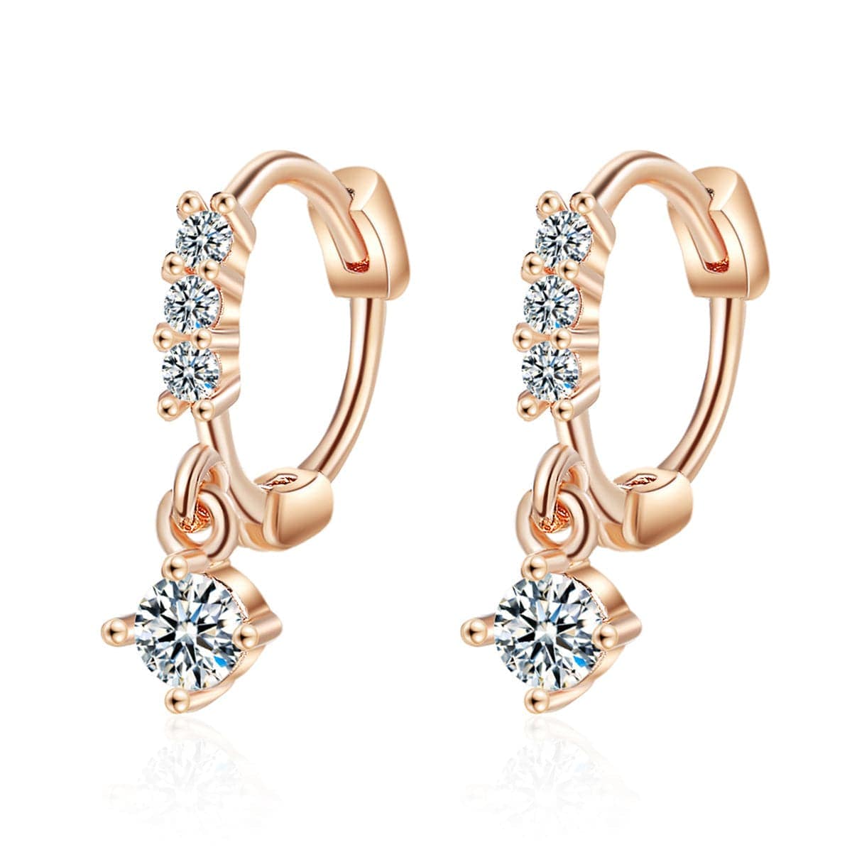 Cubic Zirconia & Rose Goldtone Round-Cut Drop Earrings