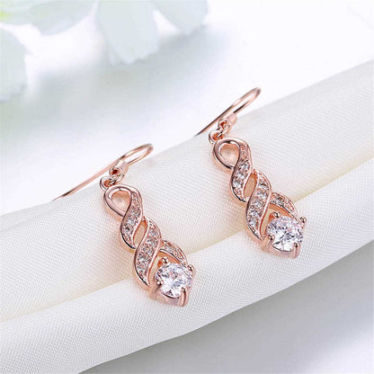 Cubic Zirconia & Rose Goldtone Twisted Drop Earrings