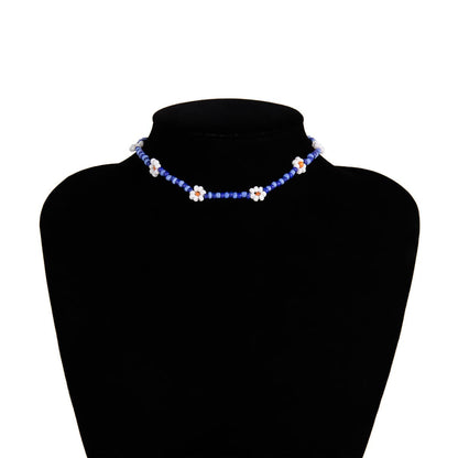 Blue Howlite & Goldtone Floral Station Choker Necklace