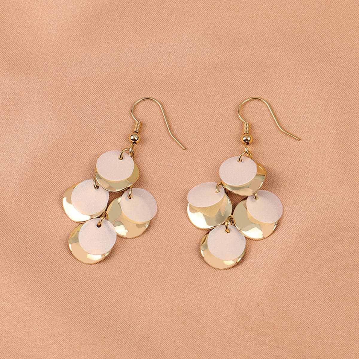 White Sequin & Goldtone Drop Earrings