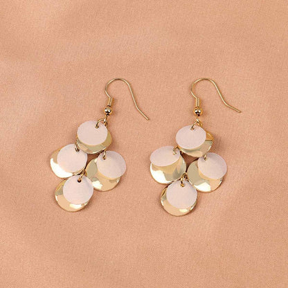 White Sequin & Goldtone Drop Earrings