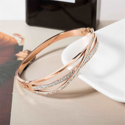 Cubic Zirconia & Rose Goldtone Triple-Cross Bangle