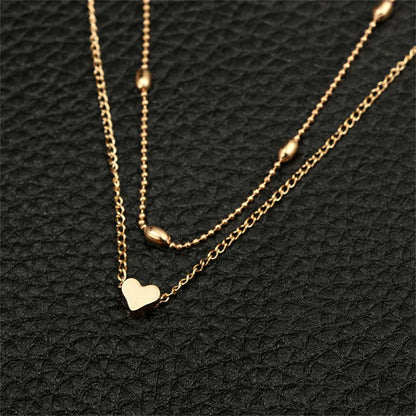 Goldtone Heart Ball Chain Layered Pendant Necklace