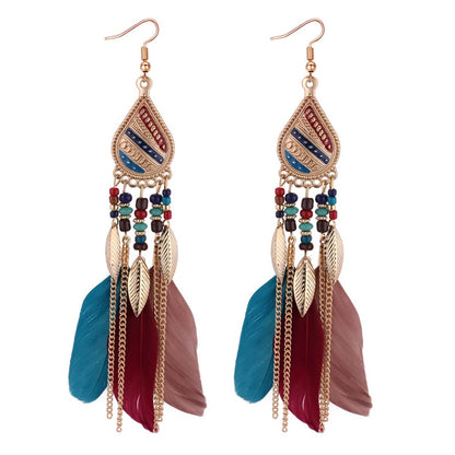 Multicolored Feather & Goldtone Feather Drop Earrings