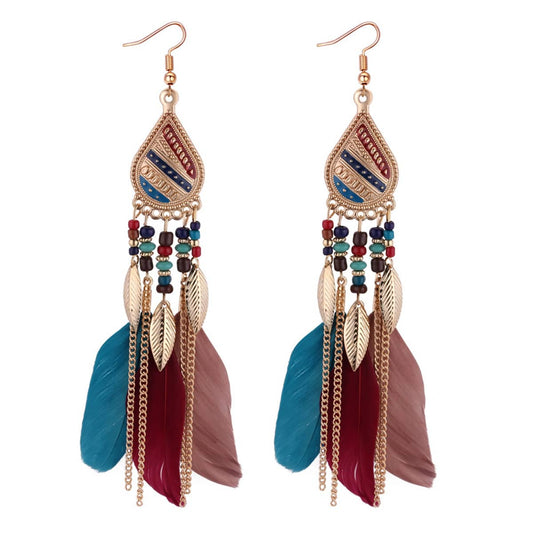 Multicolored Feather & Goldtone Feather Drop Earrings