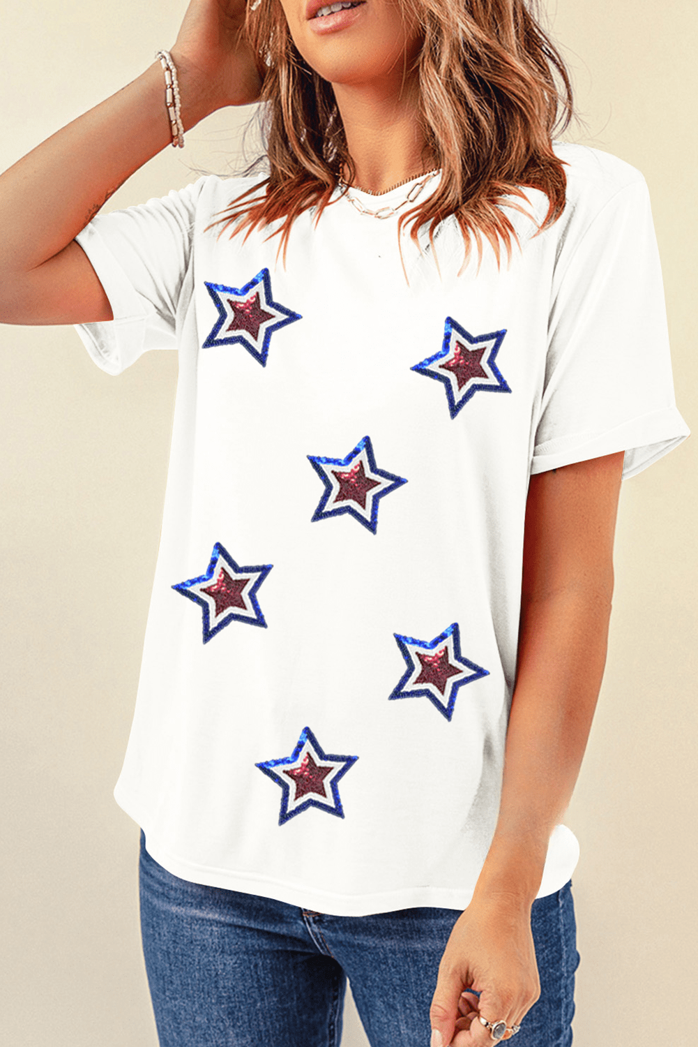Sequin Star Tee - White / S - 4/6