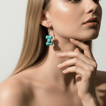 Turqouise & Silvertone Bone-Shape Stone Hook Earrings