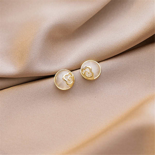 Cats Eye & Goldtone Floral Stud Earrings