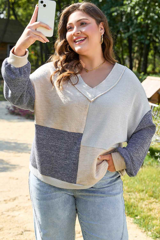 Threaded Pear Elaina Plus Size Textured V Neck Top