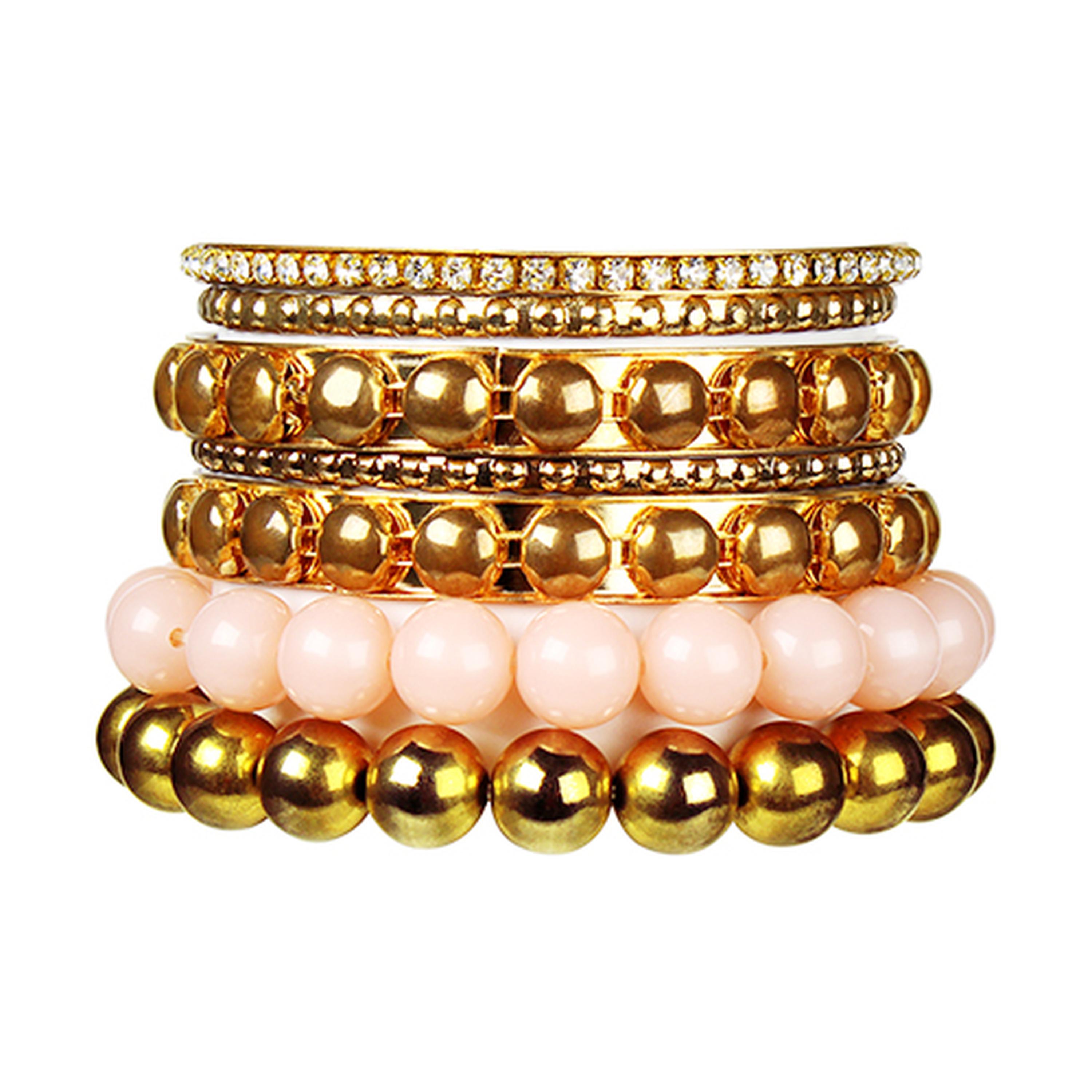 Fresh Fab Finds 7-Piece Retro Burnished Gold Inlaid Rhinestones Bangle ...