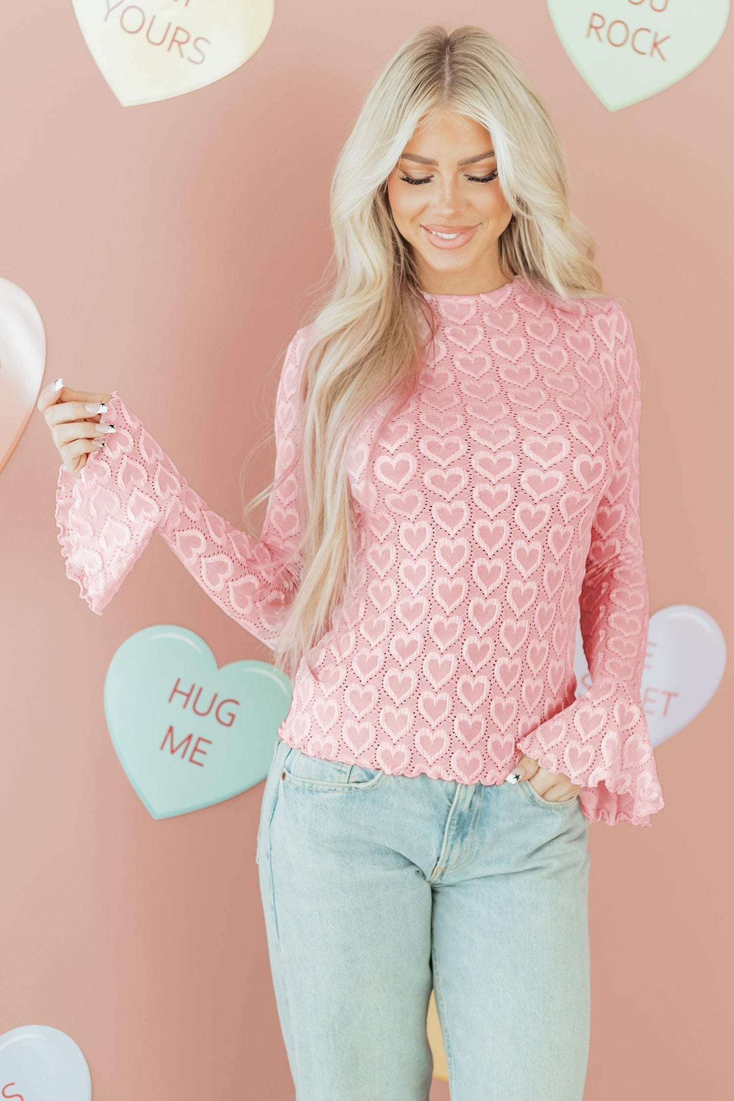 Emily Sleeve Mock Fitted Top - Gossamer Pink / L - 12/14