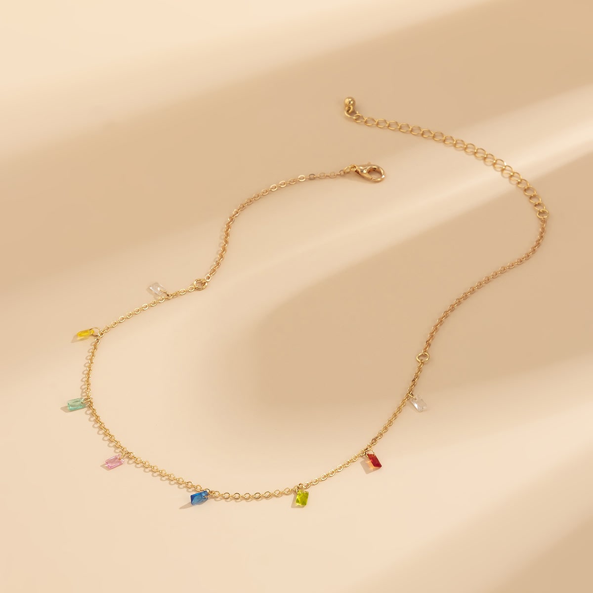 Rainbow Crystal & Goldtone Station Necklace