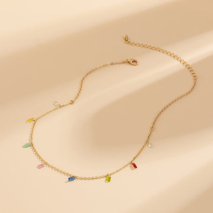 Rainbow Crystal & Goldtone Station Necklace