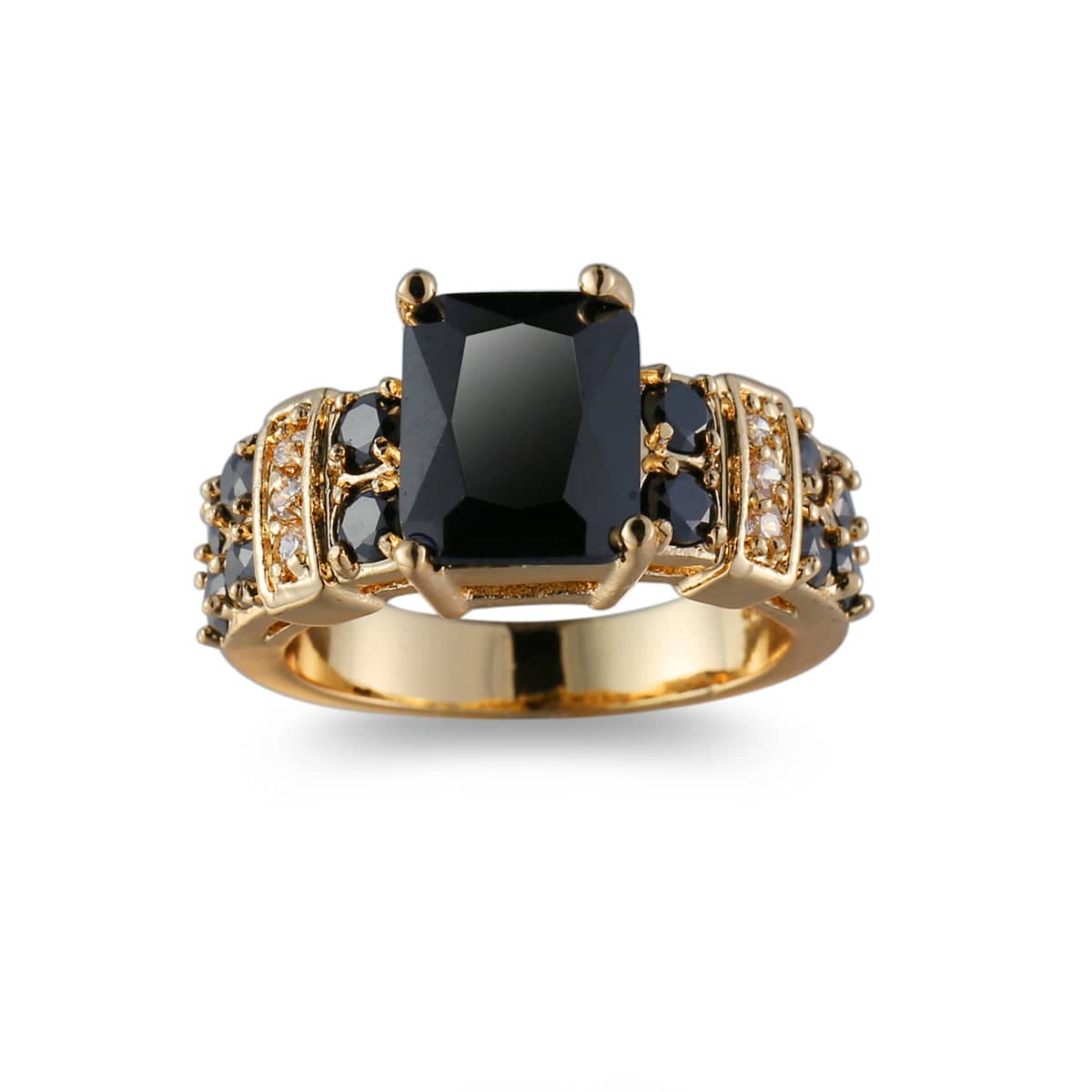 Black Crystal & Cubic Zirconia Goldtone Multi-Row Radiant-Cut Ring-6