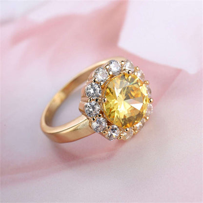 Yellow Crystal & Cubic Zirconia Goldtone Halo Ring-1