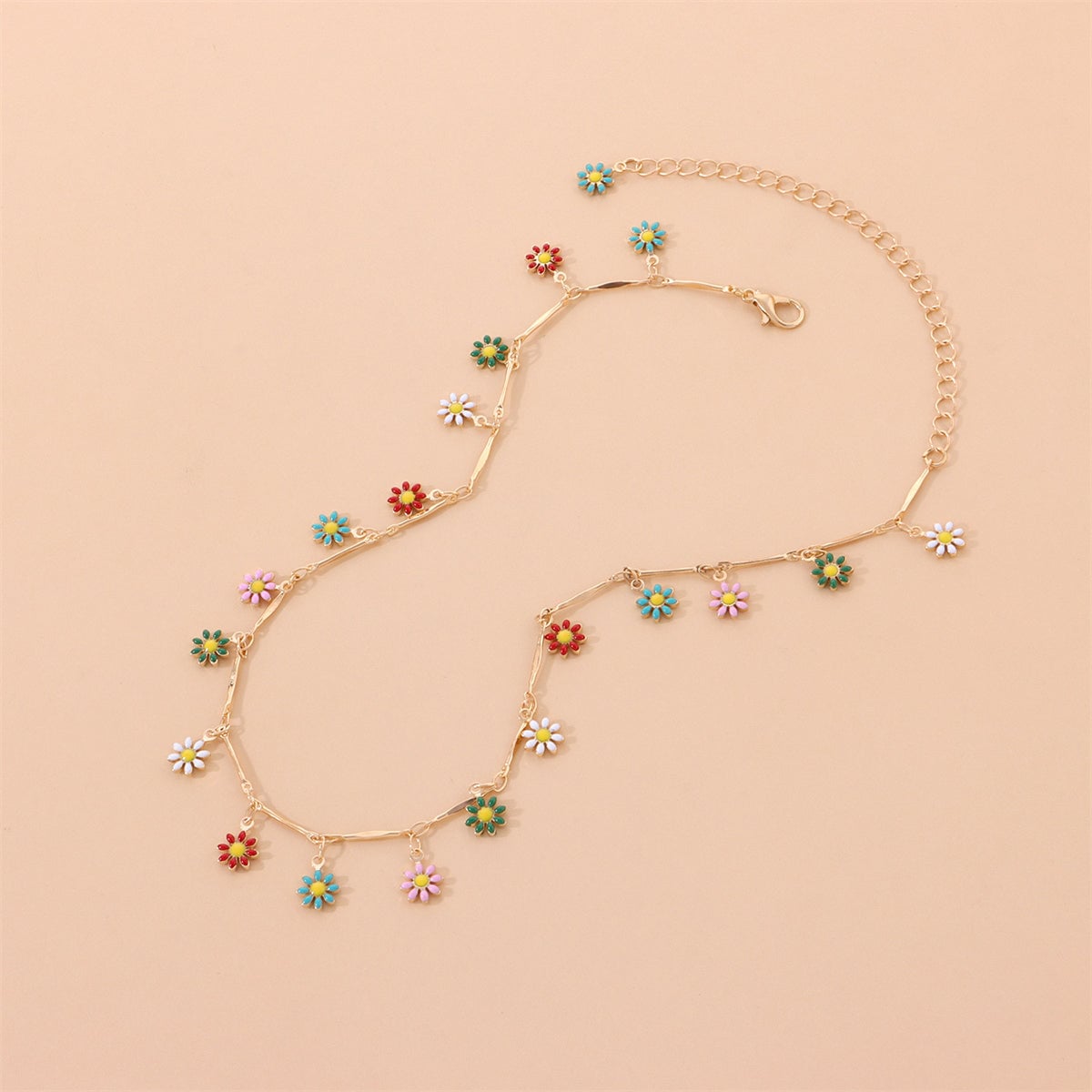 Multicolor Enamel & Goldtone Flower Collar Necklace
