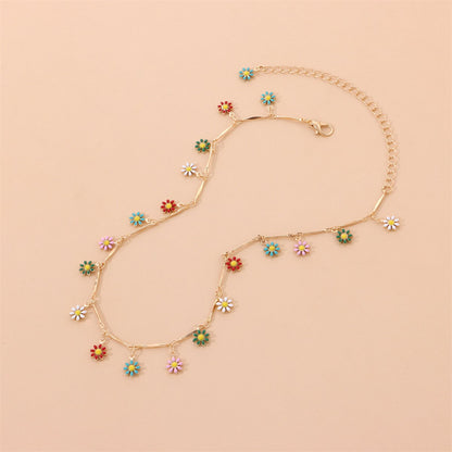 Multicolor Enamel & Goldtone Flower Collar Necklace
