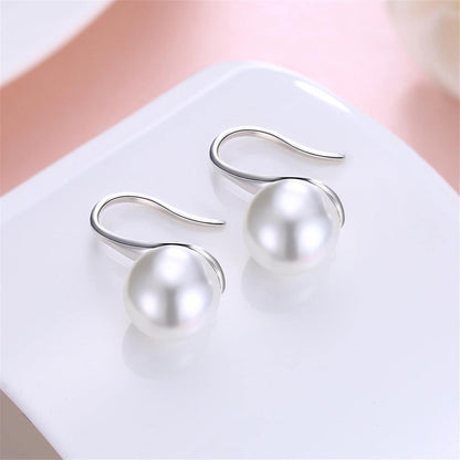 Pearl & Silvertone Tapered Drop Earrings