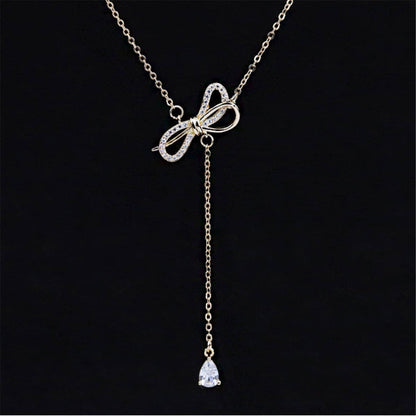 Crystal & Cubic Zirconia Bow Lariat Necklace