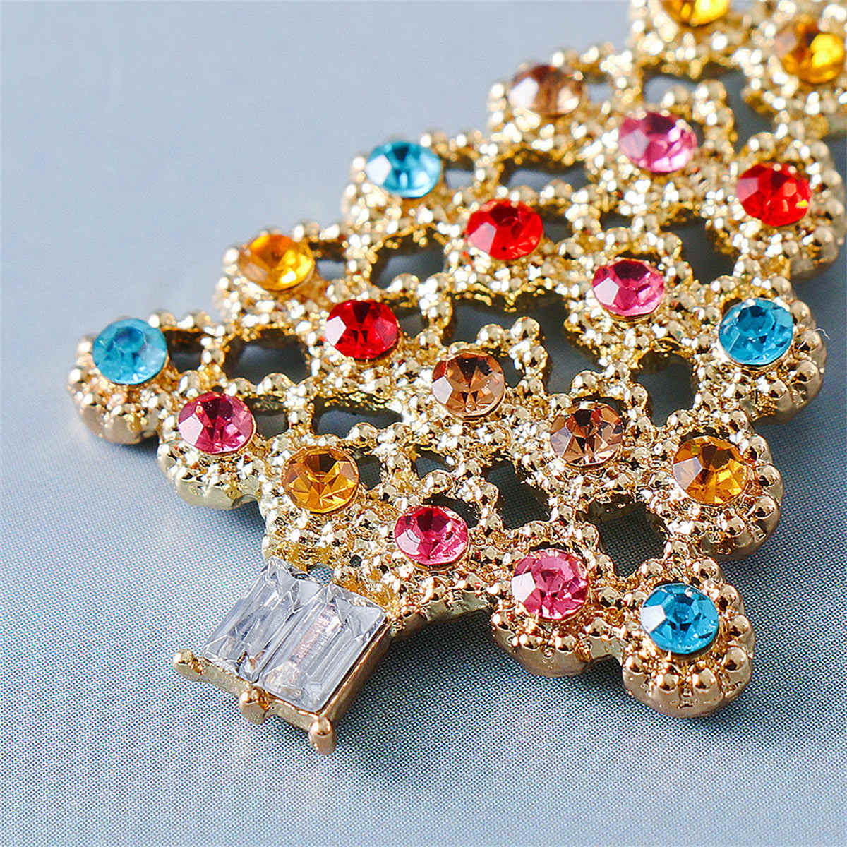 Jewel-Tone Cubic Zirconia & Goldtone Festive Tree Drop Earrings
