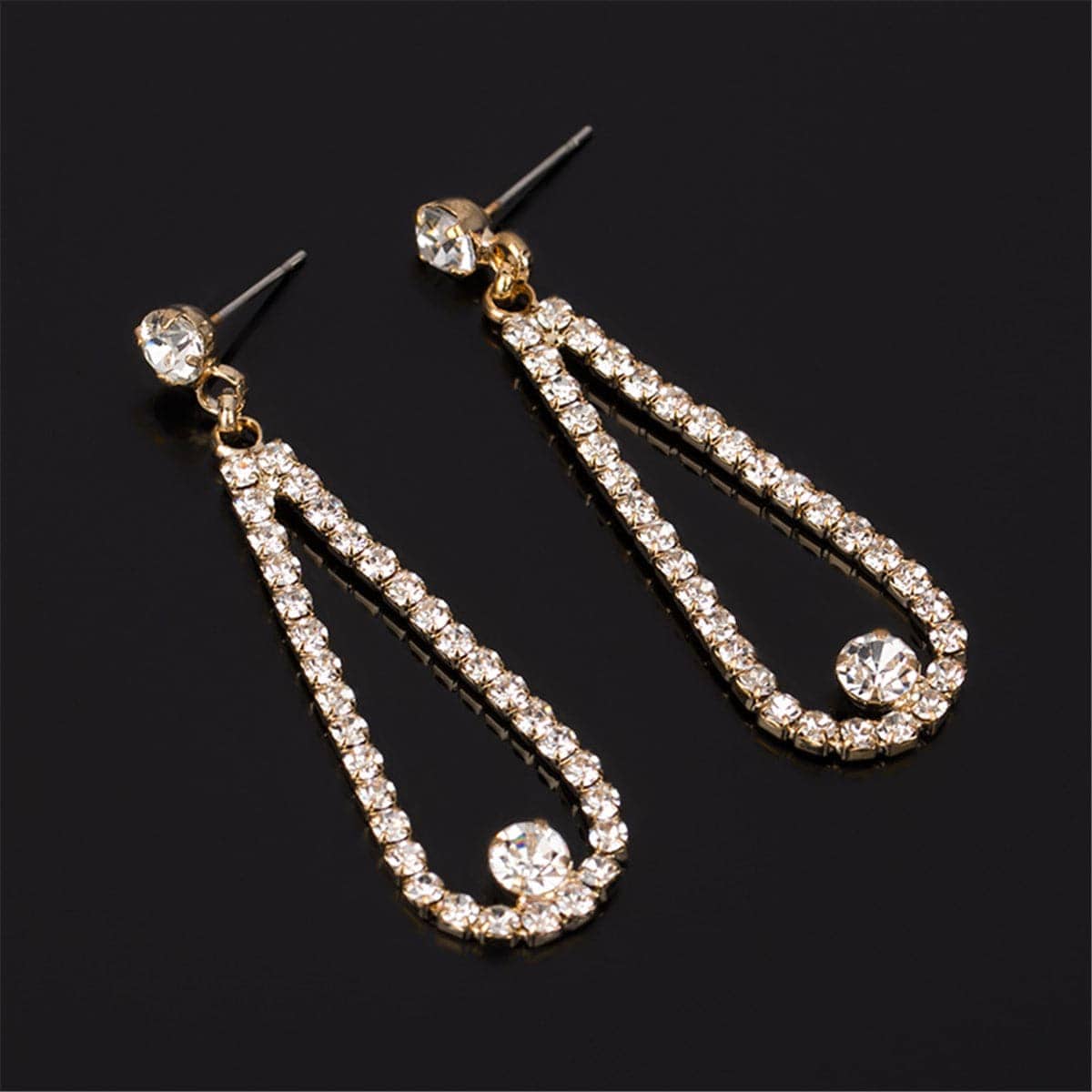 Cubic Zirconia & Goldtone Open Teardrop Earrings
