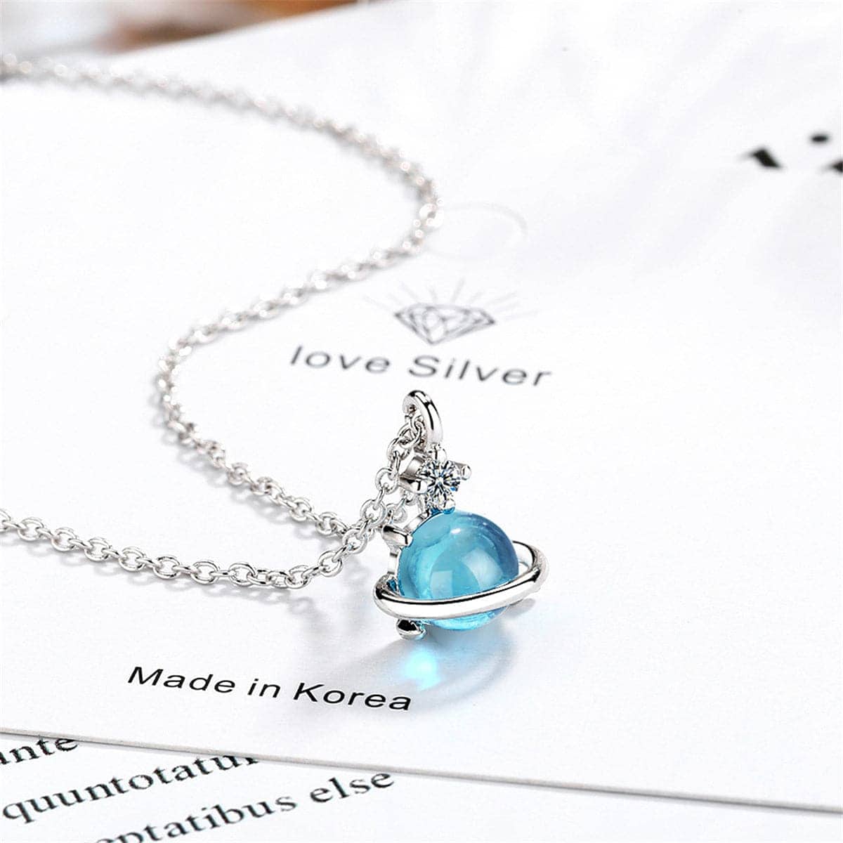 Blue Crystal & Cubic Zirconia Planet Pendant Necklace