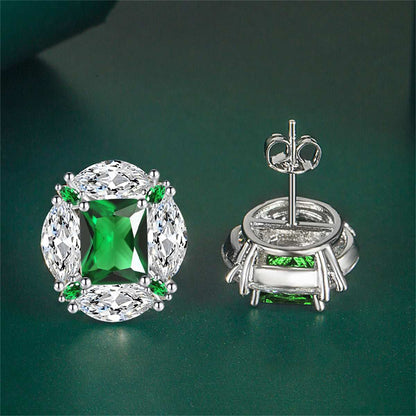 Green Radiant & Marquise Crystal Silvertone Oval Stud Earrings