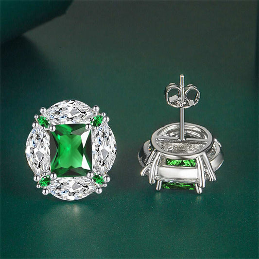 Green Radiant & Marquise Crystal Silvertone Oval Stud Earrings